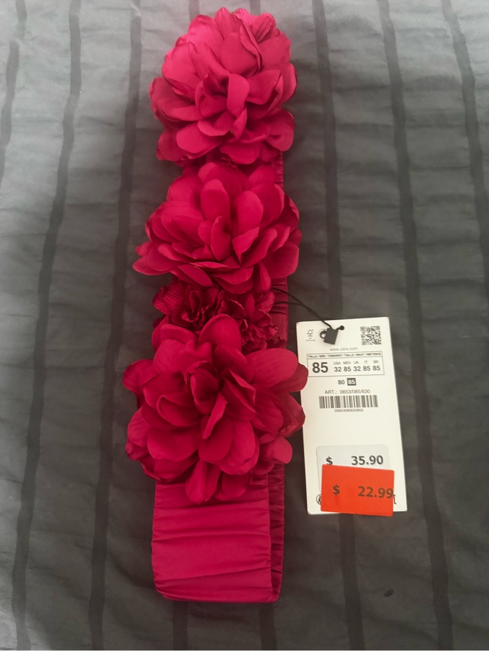 Zara Hot Pink Floral Stretch Waist Belt